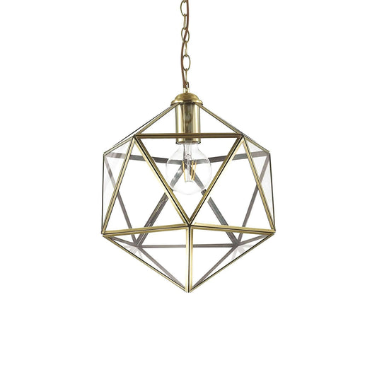 Ideallux Pendelleuchte DECA Groß, metallbrünierter Rahmen mit klarem Glas, dimmbar, für E27 Sockel, Durchmesser 50cm, höhenverstellbar.