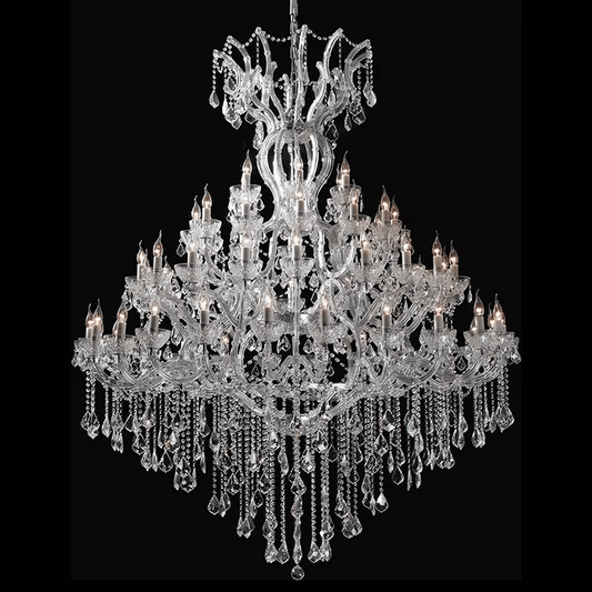Elegant Maria Theresia crystal chandelier with 60 lights, silver finish, 170cm diameter, 200cm height, featuring shimmering crystals.