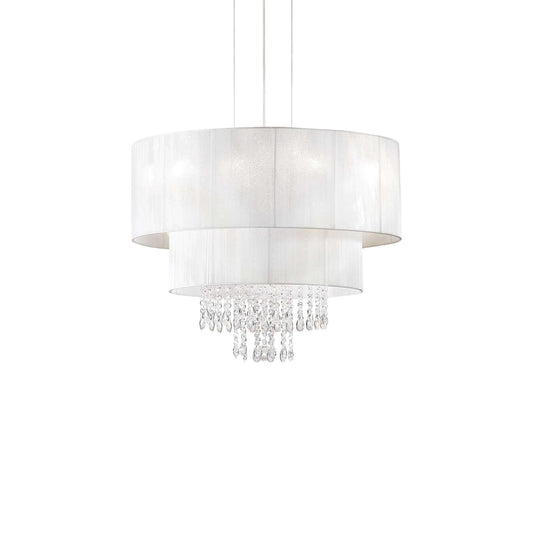 Ideallux Pendelleuchte OPERA 4 Leuchten, chrom, PVC-Lampenschirm, Kristallanhänger, dimmbar, höhenverstellbar, E27 Sockel, Ø50cm