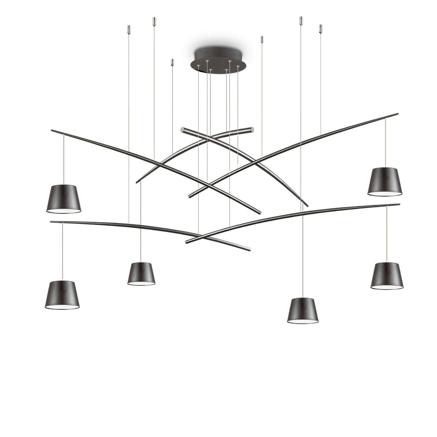 Ideallux Pendelleuchte FISH LED, mattschwarz, 6-fach, höhenverstellbar, modernes Design, für 230V.