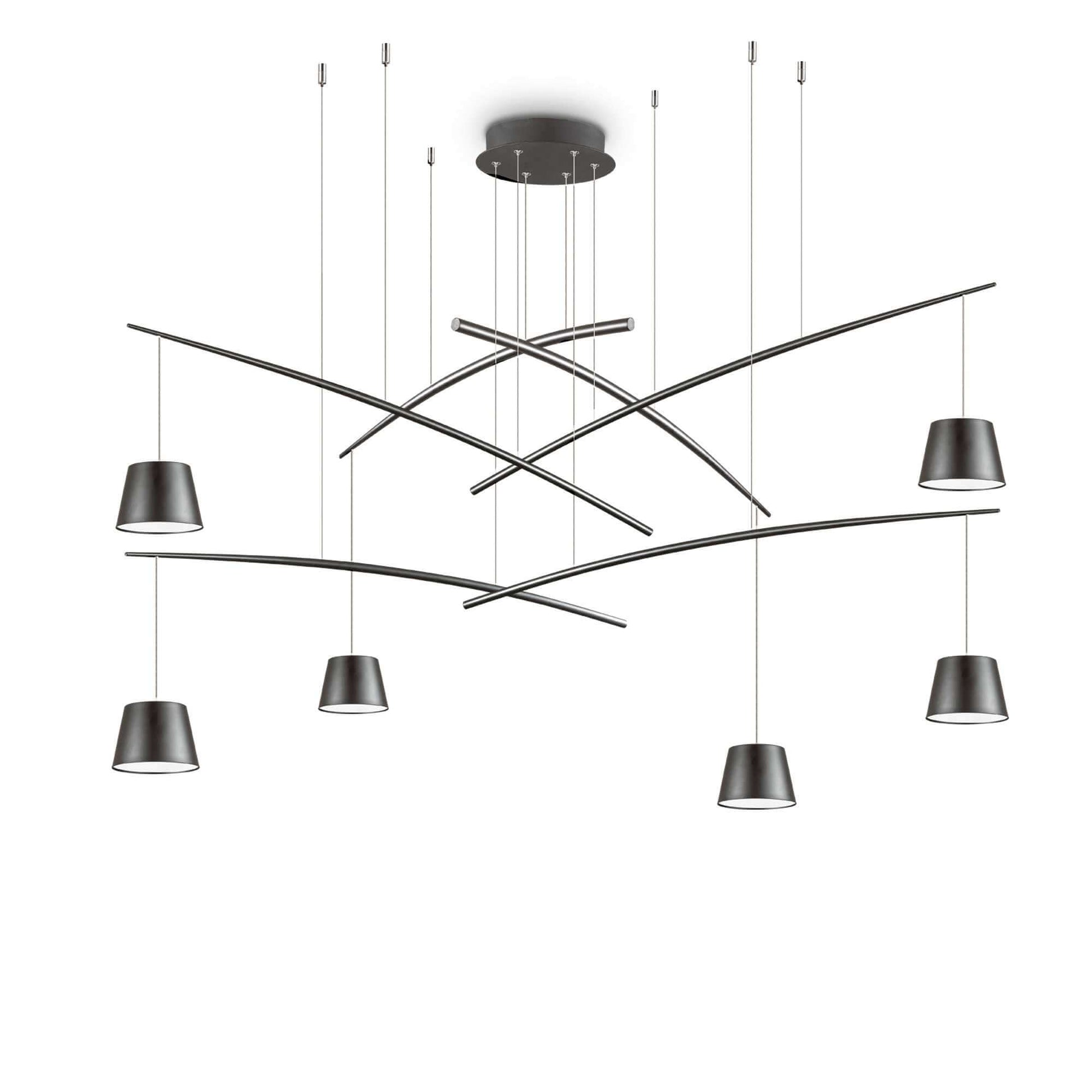 Ideallux Pendelleuchte FISH LED, mattschwarz, 6-fach, höhenverstellbar, modernes Design, für 230V.