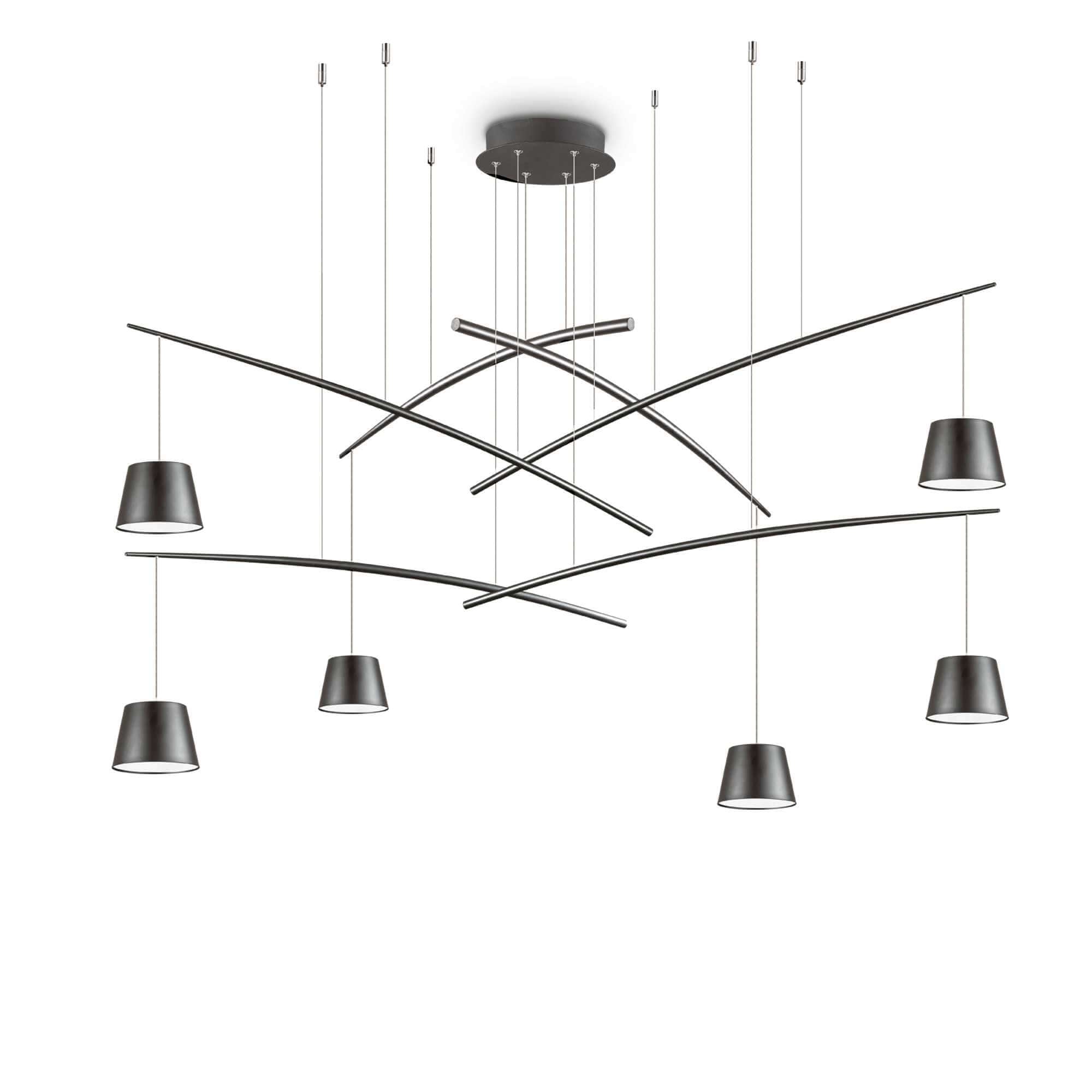 Ideallux Pendelleuchte FISH LED, mattschwarz, 6-fach, höhenverstellbar, modernes Design, für 230V.