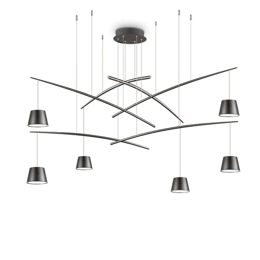 Ideallux Pendelleuchte FISH LED, mattschwarz, 6-fach, höhenverstellbar, modernes Design, für 230V.