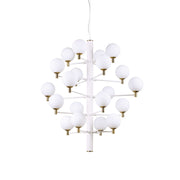 Ideallux COPERNICO pendant light in white metal and glass, 20 dimmable G9 bulbs, adjustable height, elegant design with brass details.