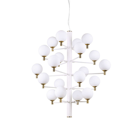 Ideallux COPERNICO pendant light in white metal and glass, 20 dimmable G9 bulbs, adjustable height, elegant design with brass details.