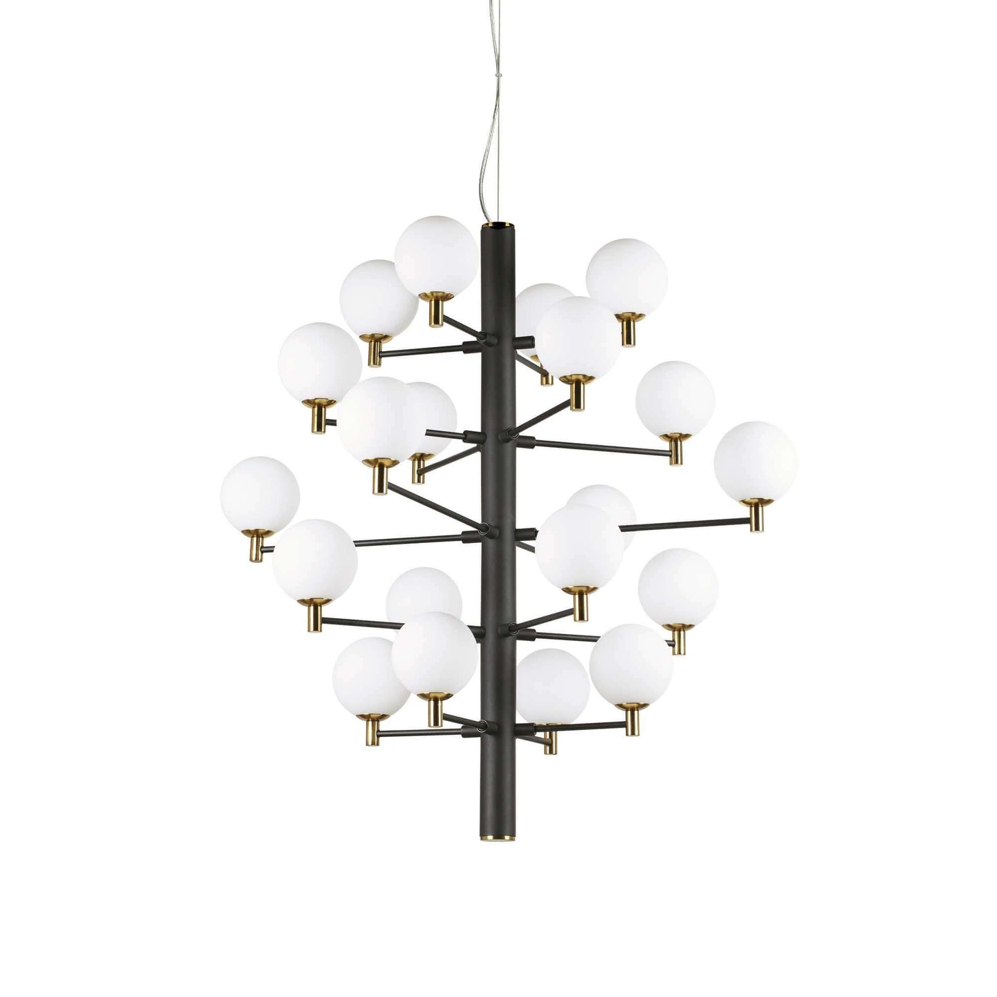 Ideallux Pendelleuchte COPERNICO 20, schwarz matt, dimmbar, Ø86cm, G9 Sockel, modernes Design mit weißen Kugelleuchten