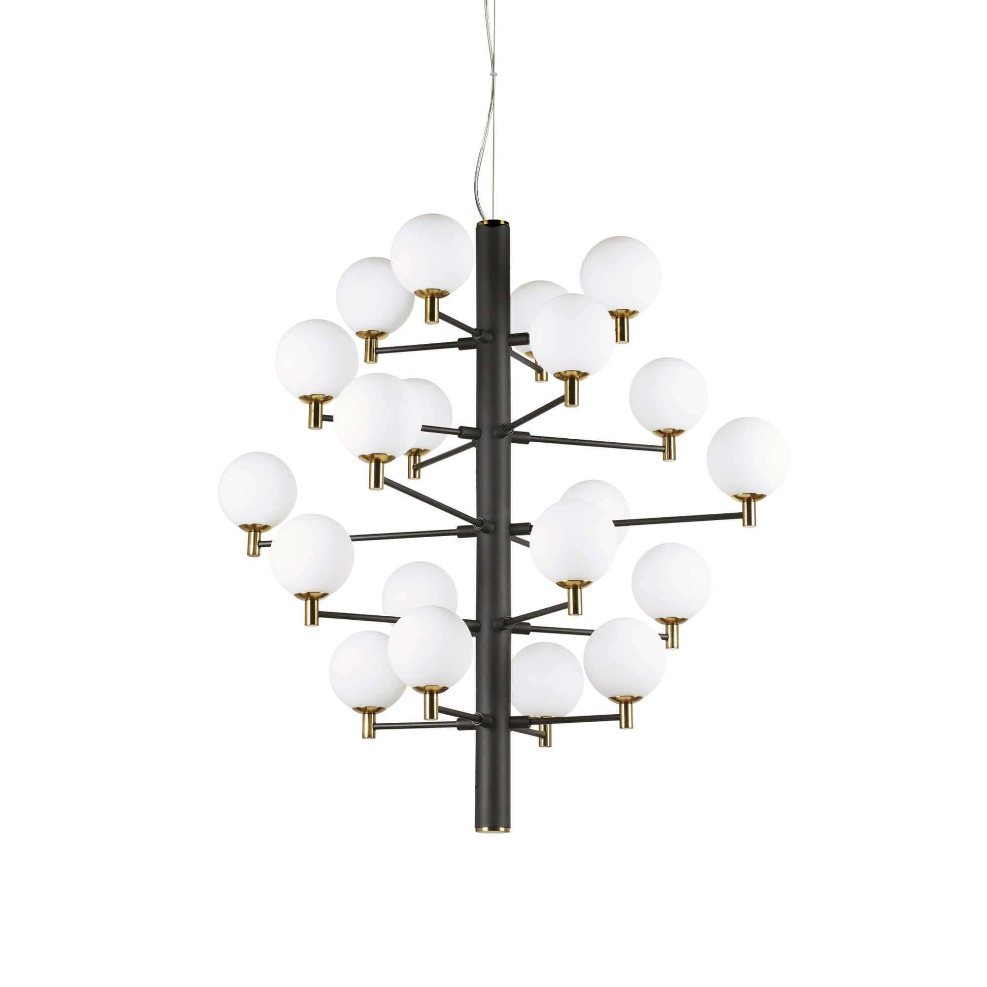 Ideallux Pendelleuchte COPERNICO 20, schwarz matt, dimmbar, Ø86cm, G9 Sockel, modernes Design mit weißen Kugelleuchten