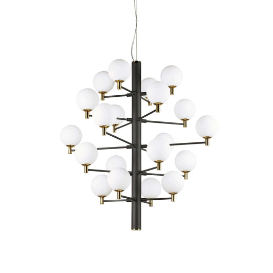 Ideallux Pendelleuchte COPERNICO 20, schwarz matt, dimmbar, Ø86cm, G9 Sockel, modernes Design mit weißen Kugelleuchten