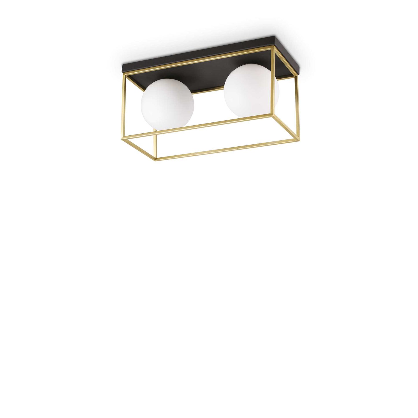 Ideallux LINGOTTO 2-flammig ceiling light, black and brass, dimmable, E14 socket, white glass diffusers, modern design