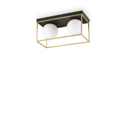 Ideallux LINGOTTO 2-flammig ceiling light, black and brass, dimmable, E14 socket, white glass diffusers, modern design