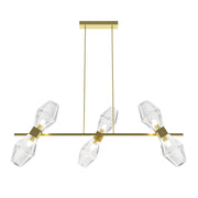 Gold Maytoni Pendelleuchte Cocktail TIME with dimmable 6 G9 sockets, transparent glass shades, adjustable height.