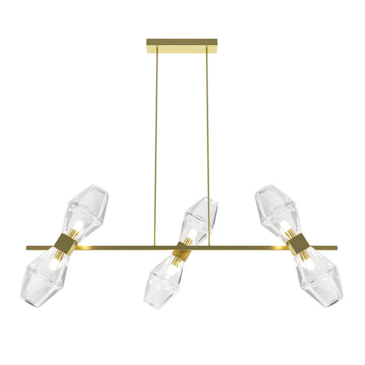 Gold Maytoni Pendelleuchte Cocktail TIME with dimmable 6 G9 sockets, transparent glass shades, adjustable height.
