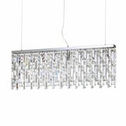 Ideallux ELISIR silver pendant light with prismatic crystal design, adjustable height, and dimmable feature. Elegant and modern lighting.