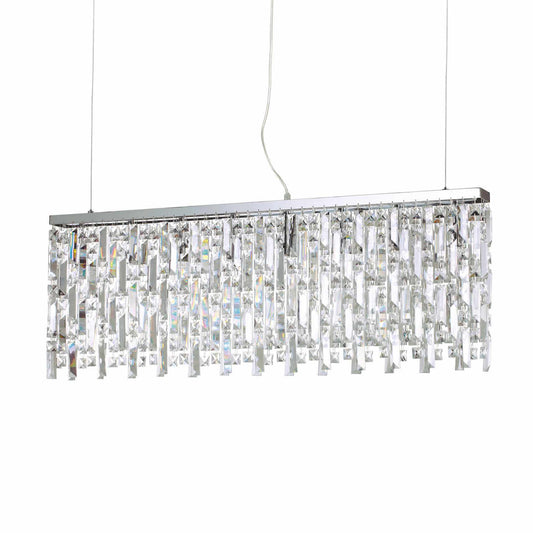 Ideallux ELISIR silver pendant light with prismatic crystal design, adjustable height, and dimmable feature. Elegant and modern lighting.
