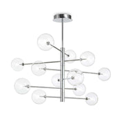 Ideallux Equinoxe pendant light with 12 dimmable bulbs, silver chrome finish, blown glass diffusers, modern chandelier design