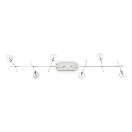 Ideallux Deckenleuchte MARACAS 6-flammig in Weiß, dimmbar mit verstellbaren Glasdiffusoren, 118cm Länge.