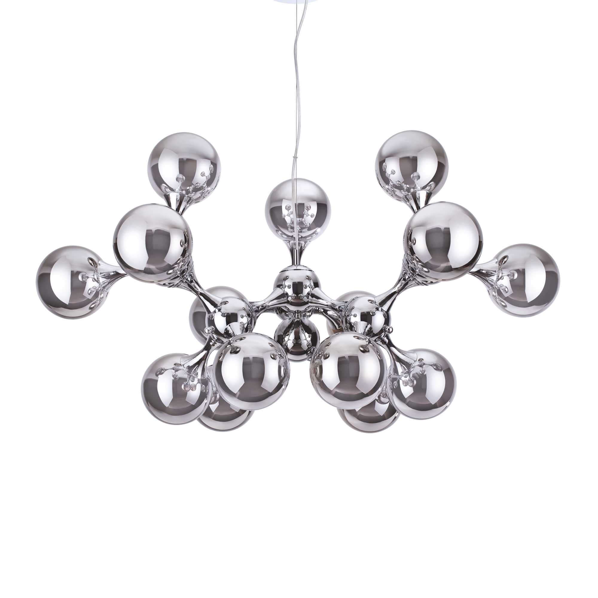 Ideal Lux Moderne Hängelampe Nodi mit 15 Leuchten aus chrom geblasenem Glas, modernes Design, silberne Farbe, dimmbar.