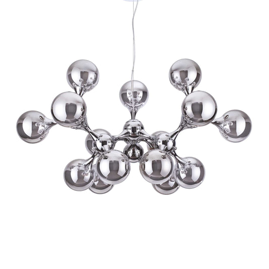 Ideal Lux Moderne Hängelampe Nodi mit 15 Leuchten aus chrom geblasenem Glas, modernes Design, silberne Farbe, dimmbar.