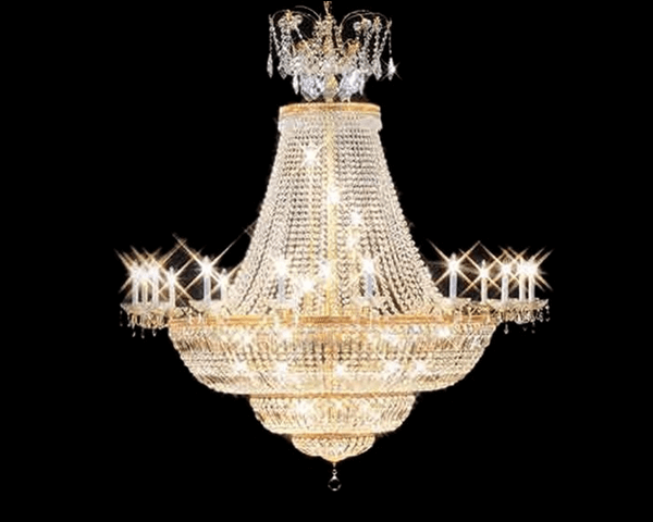 Empire Kristall Korblüster aus Messing mit 23 dimmbaren Leuchten, funkelnde Bleikristalle, Durchmesser Ø104cm, Höhe 99cm, exklusives Design.