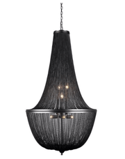 Korblüster Aluminum Chain BLACK pendant light for gallery or staircase, modern design, dimmable, 18 E14 bulbs, adjustable chain.