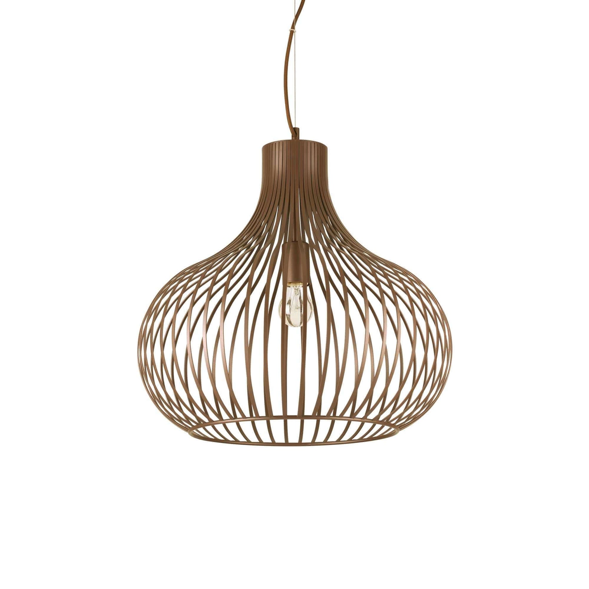 Ideallux Pendelleuchte ONION, braun lackiert, dimmbar, 47cm Durchmesser, E27 Fassung, höhenverstellbar, Metallstruktur, Stoffkabel