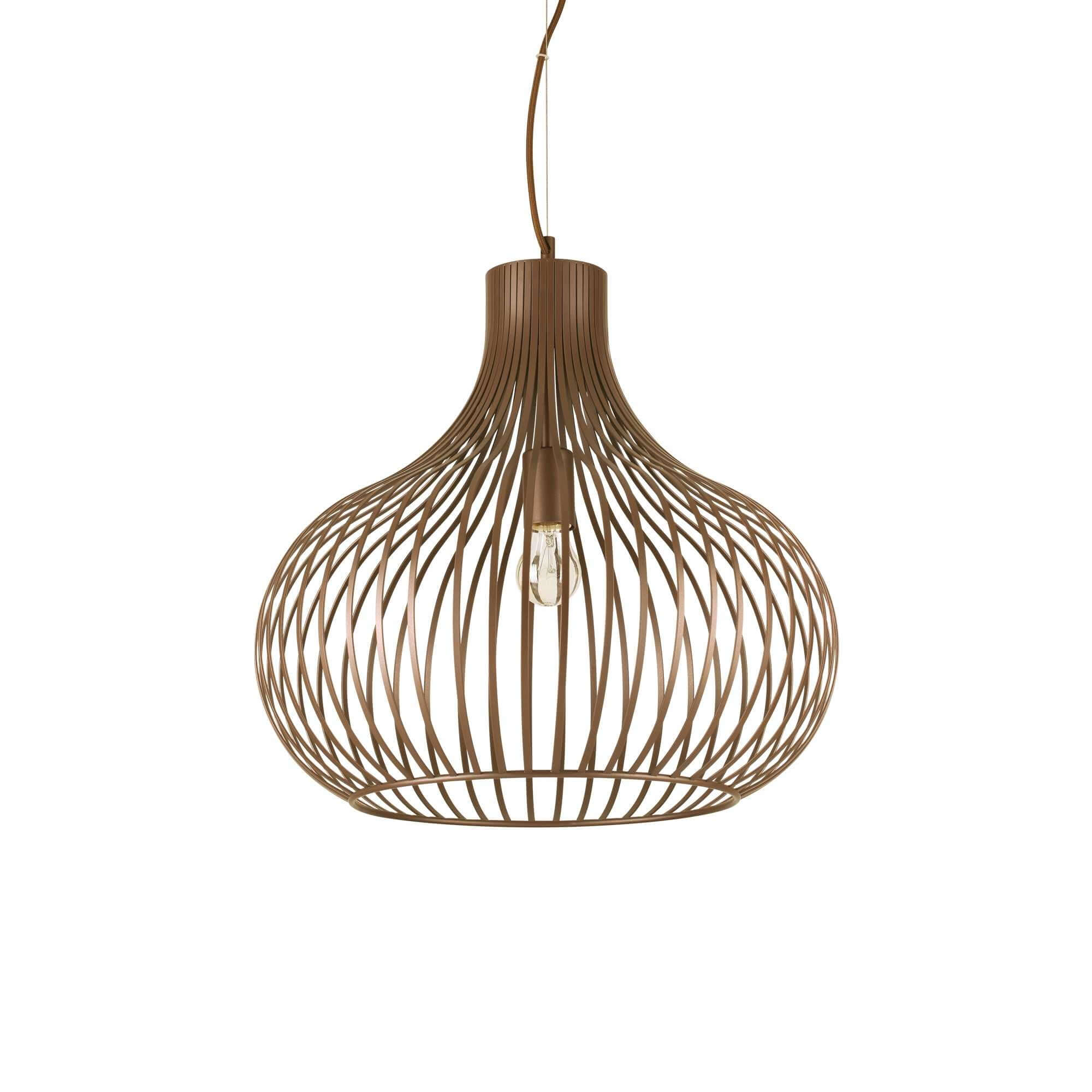 Ideallux Pendelleuchte ONION, braun lackiert, dimmbar, 47cm Durchmesser, E27 Fassung, höhenverstellbar, Metallstruktur, Stoffkabel