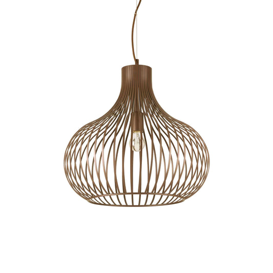 Ideallux Pendelleuchte ONION, braun lackiert, dimmbar, 47cm Durchmesser, E27 Fassung, höhenverstellbar, Metallstruktur, Stoffkabel
