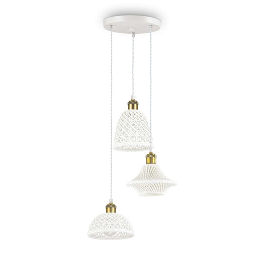 Ideallux LUGANO 3-flammig pendelleuchte, weiße Keramik-Diffusoren, matt lackiertes Metall, dimmbar, höhenverstellbar bis 120cm