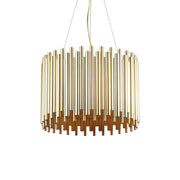 Ideallux Pendelleuchte PAN Messing with adjustable height and brass metal rods, dimmable light fitting, and E27 sockets.