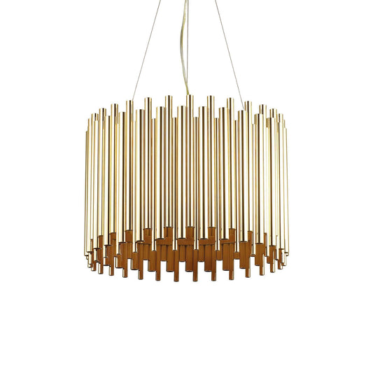 Ideallux Pendelleuchte PAN Messing with adjustable height and brass metal rods, dimmable light fitting, and E27 sockets.