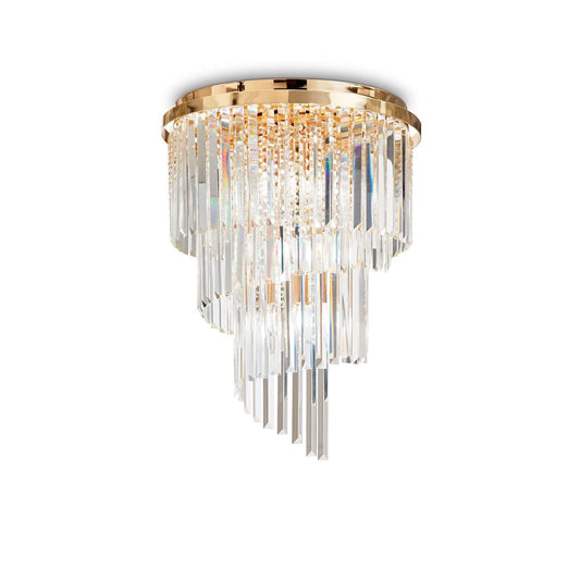 Luxurious Carlton crystal ceiling pendant light with brass finish and dimmable LED support, ideal for elegant interiors.
