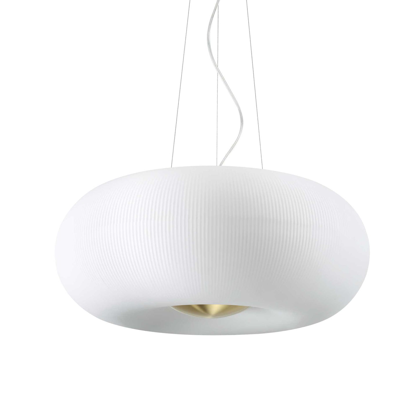Ideallux Arizona Pendelleuchte, weiß, 5Lampen, geblasenes Glas, Metall messing satin, dimmbar, modernes Design, Ø52cm