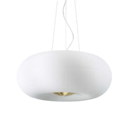 Ideallux Arizona Pendelleuchte, weiß, 5Lampen, geblasenes Glas, Metall messing satin, dimmbar, modernes Design, Ø52cm