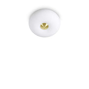 Ideallux Arizona Ceiling Light with Satin Brass Finish and Etched White Glass Diffuser, Two Bulbs, Dimmable, 30cm Diameter.