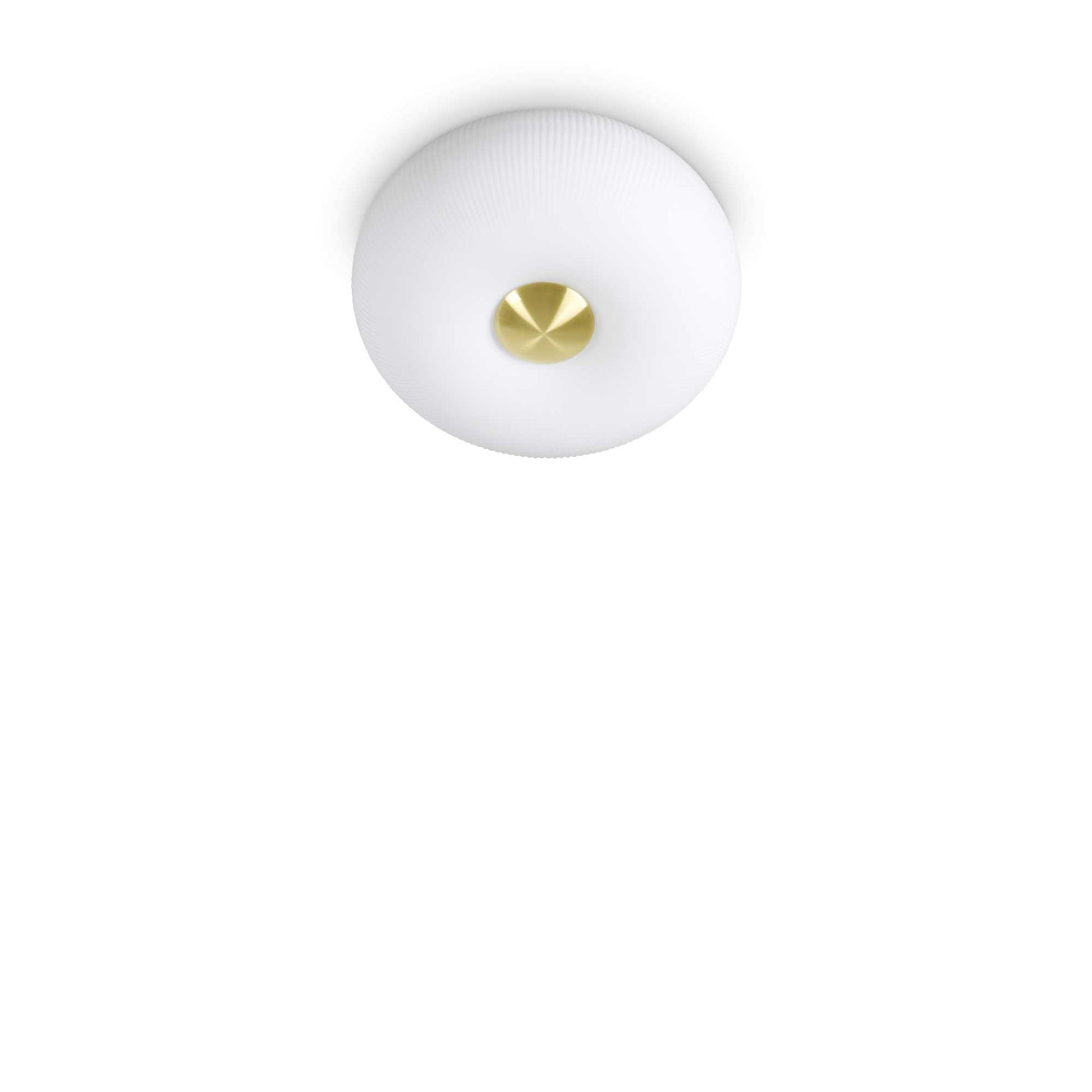 Ideallux Arizona Ceiling Light with Satin Brass Finish and Etched White Glass Diffuser, Two Bulbs, Dimmable, 30cm Diameter.
