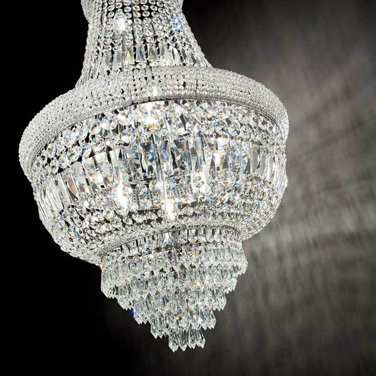 Ideal Lux Imperial Kristall Korblüster Dubai Ø52cm, dimmable 10-light chandelier with sparkling crystals.