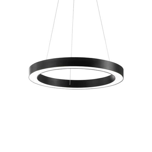 Ideallux ORACLE 50cm black pendant light with powder-coated aluminum finish, adjustable height, LED, and 50cm diameter.