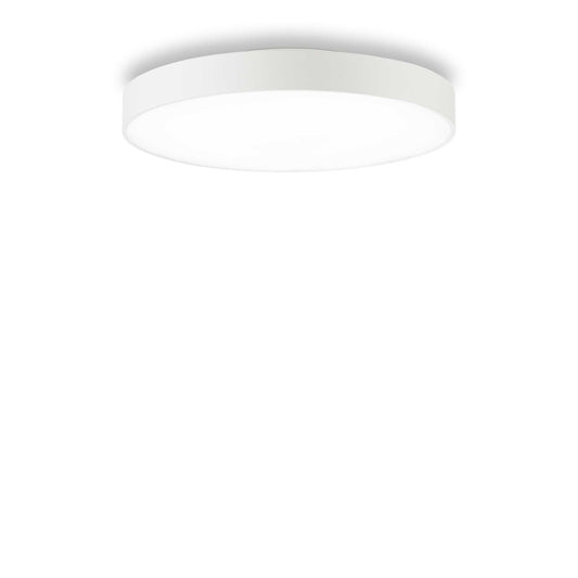 Ideallux Deckenleuchte HALO 45cm 3000K, white aluminum ceiling light, non-dimmable, LED 4050LM, available in 35cm and 60cm sizes.
