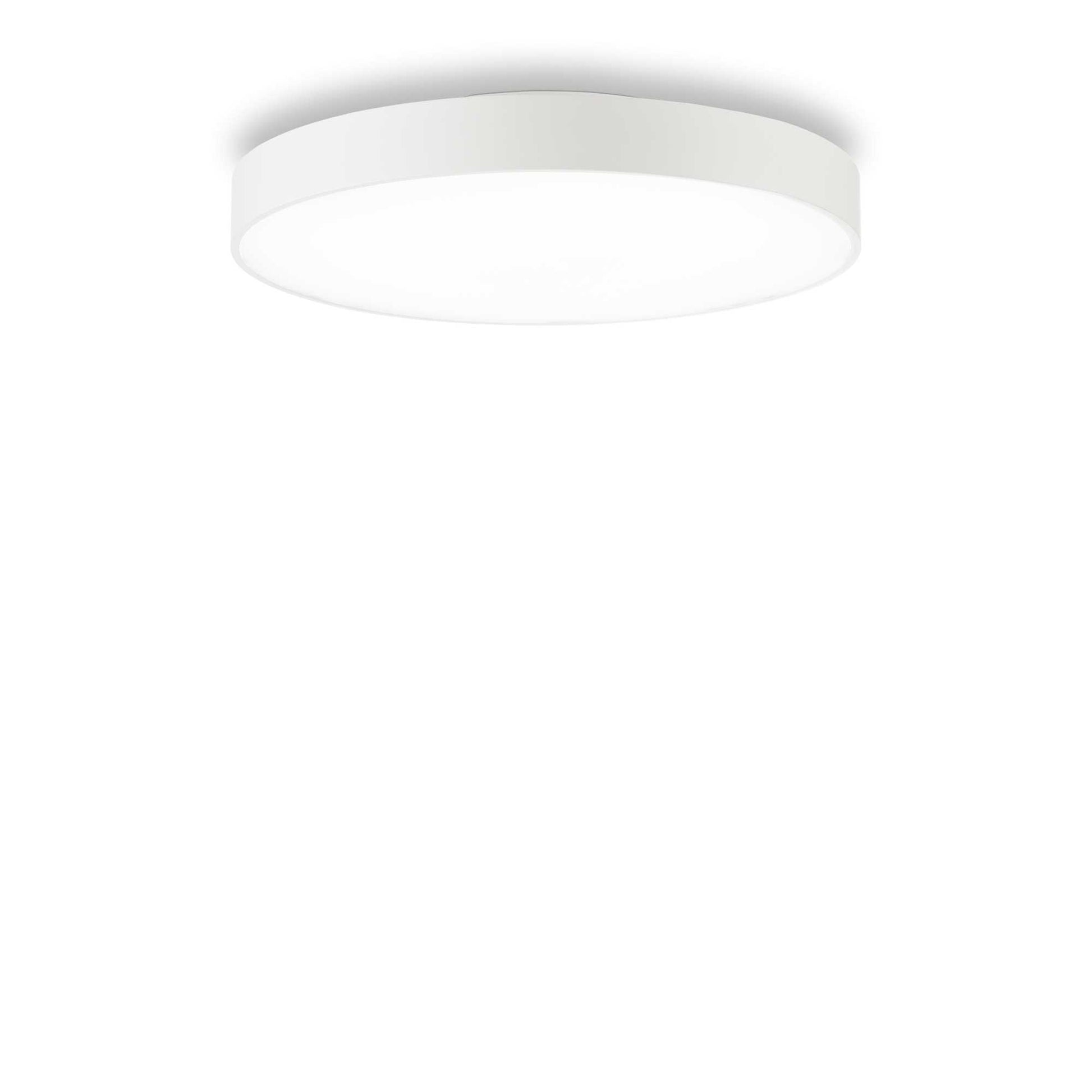 Ideallux Halo ceiling lamp, 45cm diameter, white aluminum finish, non-dimmable, LED socket, 4000K, modern minimalist design.