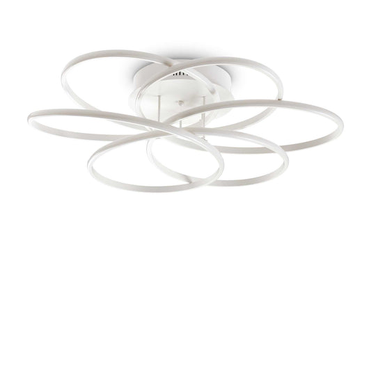 Ideallux KAROL 76cm ceiling light in white matte metal with opal diffuser, features LED 12200LM 4000K, non-dimmable, 230V, Ø76cm.