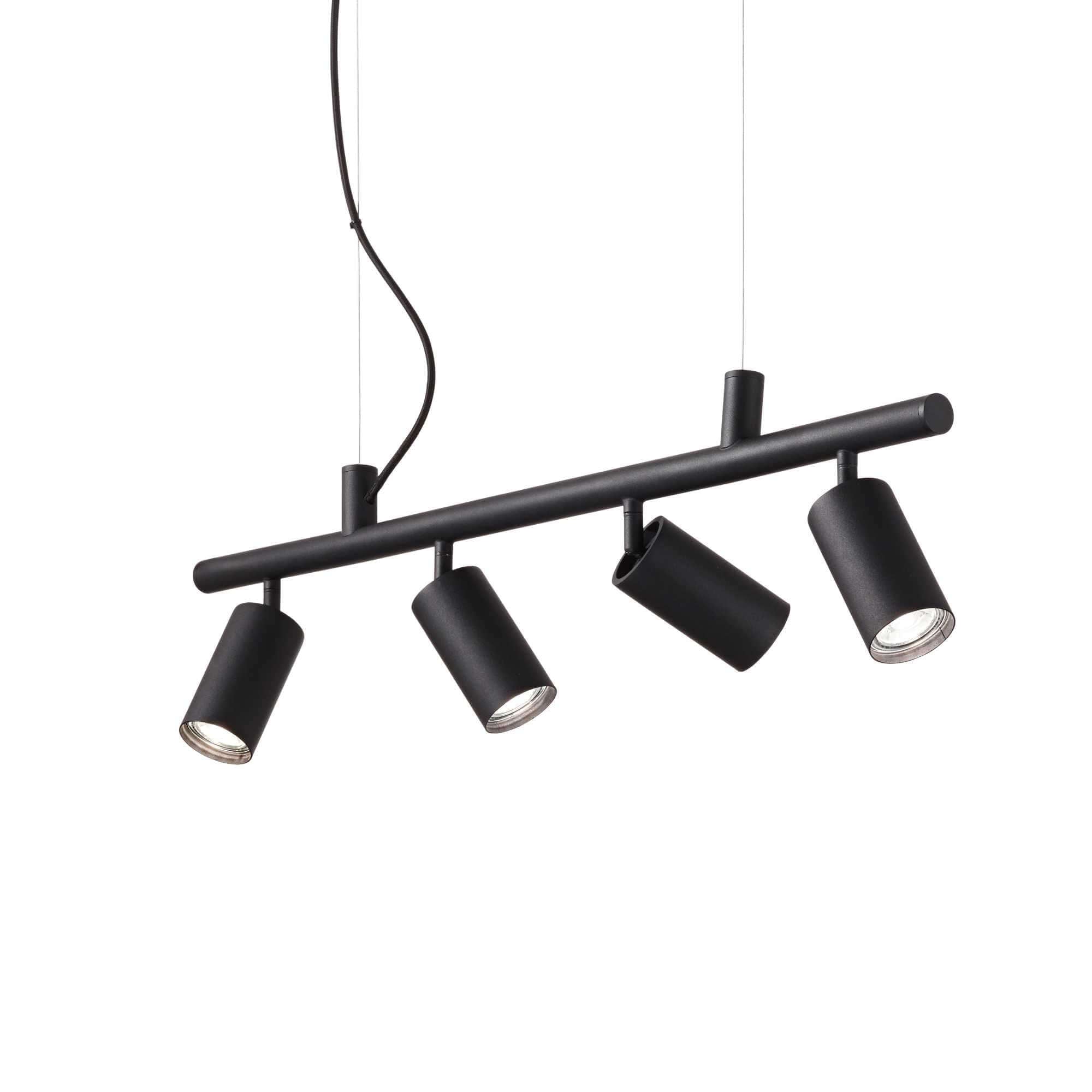 Ideallux Pendelleuchte DYNAMITE 4 schwarz, dimmbare moderne Hängeleuchte mit Metallrahmen, verstellbare Höhe, 4 Leuchtmittel GU10