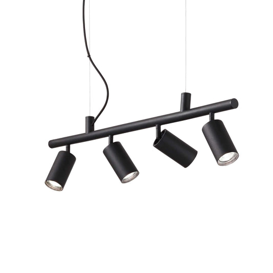 Ideallux Pendelleuchte DYNAMITE 4 schwarz, dimmbare moderne Hängeleuchte mit Metallrahmen, verstellbare Höhe, 4 Leuchtmittel GU10