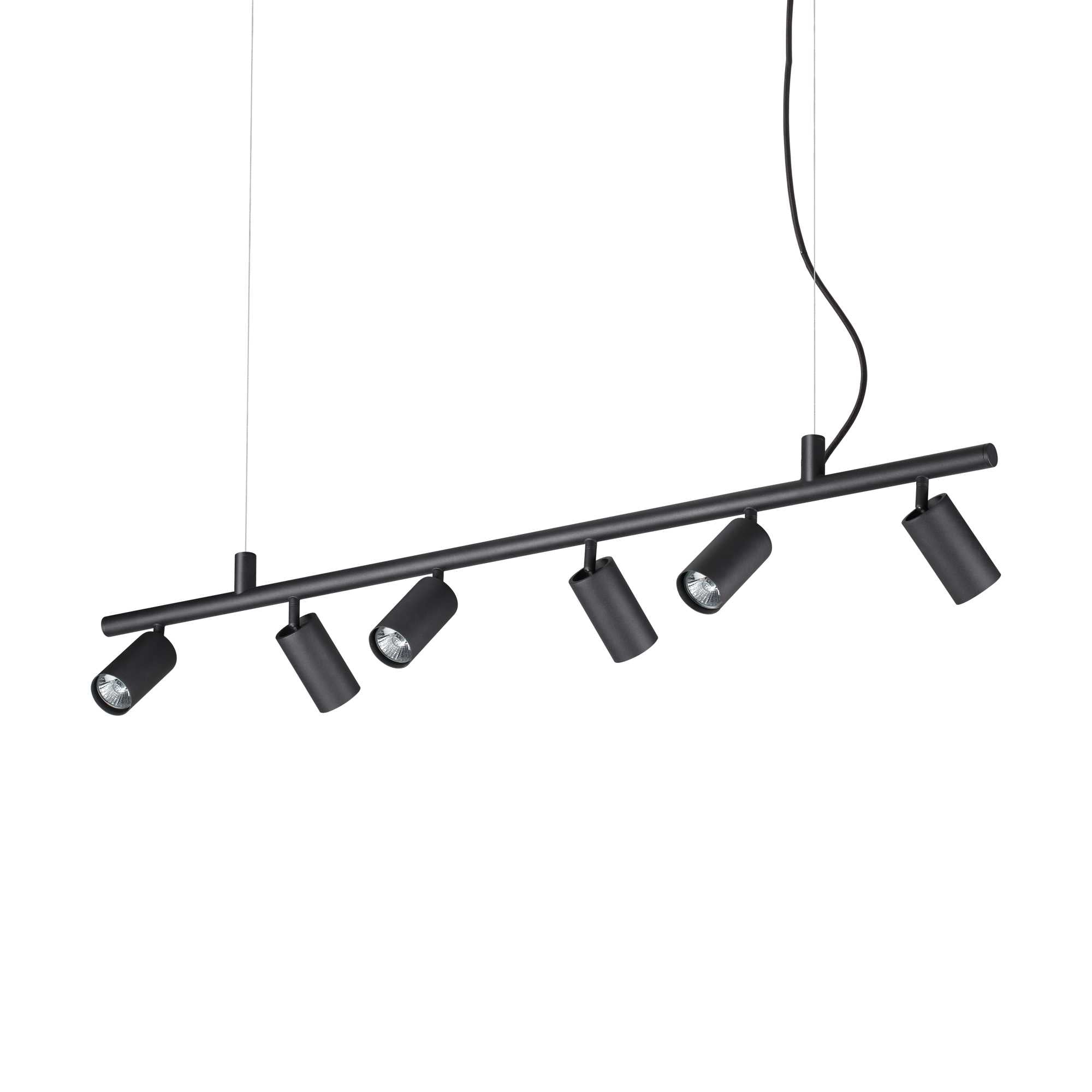 Ideallux DYNAMITE pendant lamp with 6 adjustable black lights, dimmable, metal frame, adjustable height, modern design