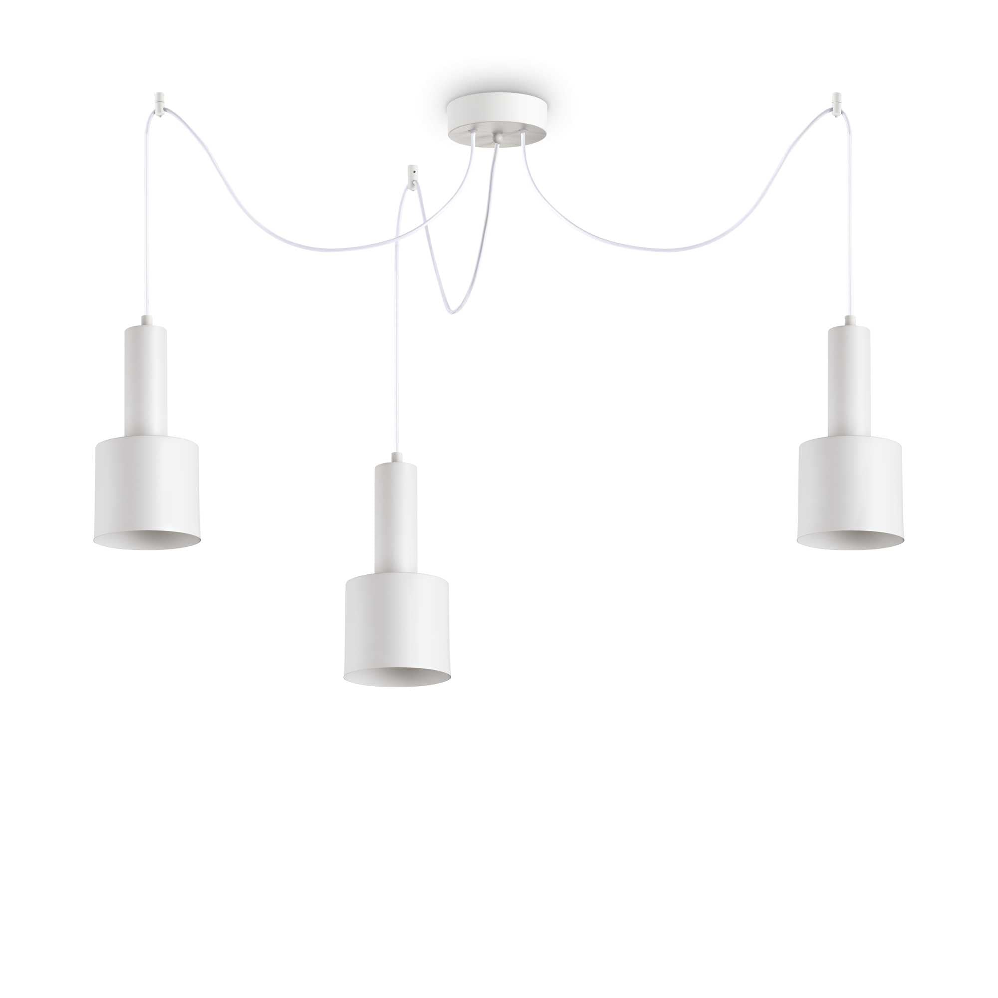 Ideallux HOLLY 3-flammig weiße Pendelleuchte, dimmbar, mit höhenverstellbaren Metallseilen, E27 Sockel, 230V, elegant und modern.