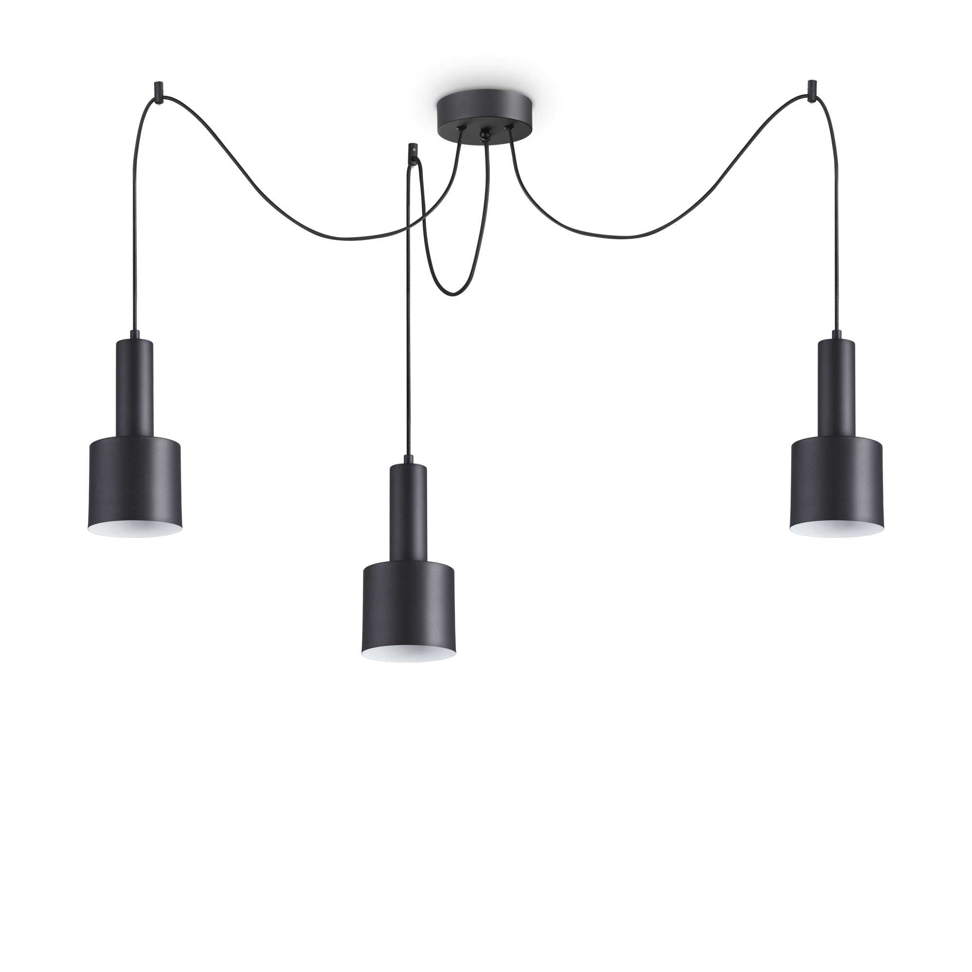 Ideallux Pendelleuchte HOLLY 3-flammig in Schwarz, dimmbare Metallhaengeleuchte mit höhenverstellbarem Seil, ideal für modernes Zuhause.