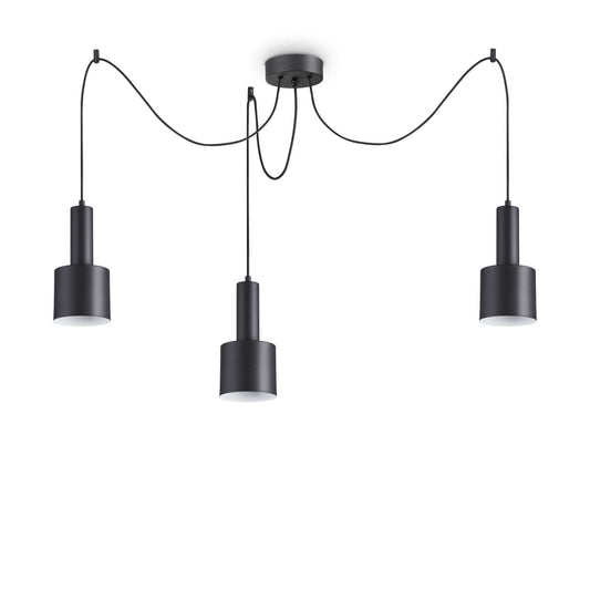 Ideallux Pendelleuchte HOLLY 3-flammig in Schwarz, dimmbare Metallhaengeleuchte mit höhenverstellbarem Seil, ideal für modernes Zuhause.