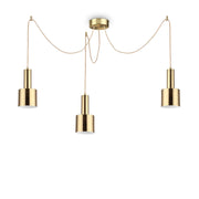 Ideallux HOLLY 3-light pendant lamp in brushed brass finish, adjustable height, E27 sockets, modern lighting design.