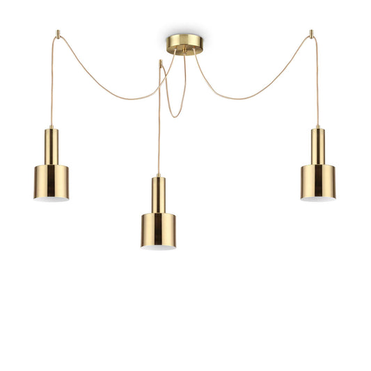 Ideallux HOLLY 3-light pendant lamp in brushed brass finish, adjustable height, E27 sockets, modern lighting design.