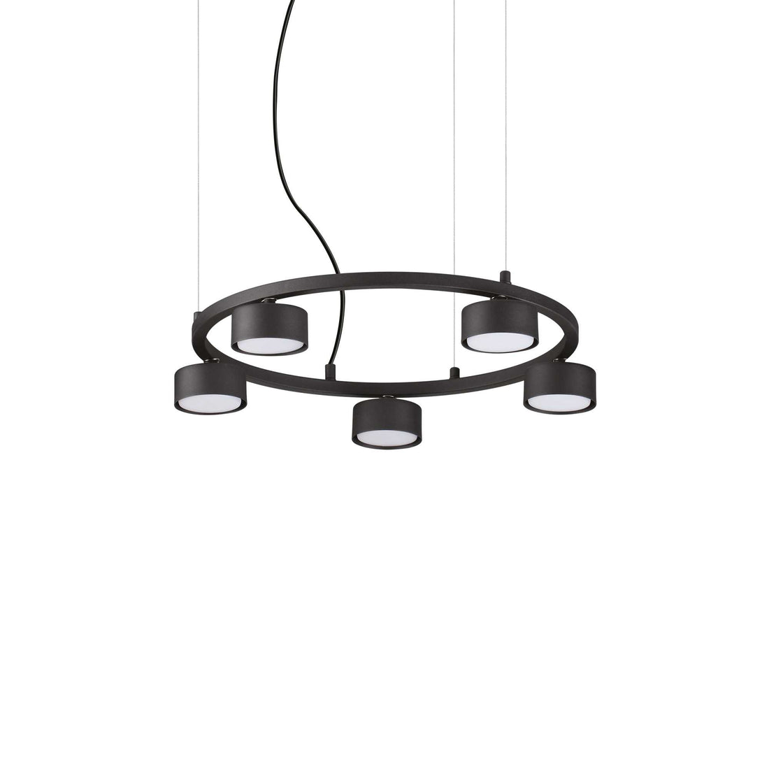 Ideallux Pendelleuchte MINOR ROUND 5-flammig, dimmable metal LED chandelier with adjustable height, matte black finish.