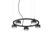 Ideallux Pendelleuchte MINOR ROUND 5-flammig, dimmable metal LED chandelier with adjustable height, matte black finish.